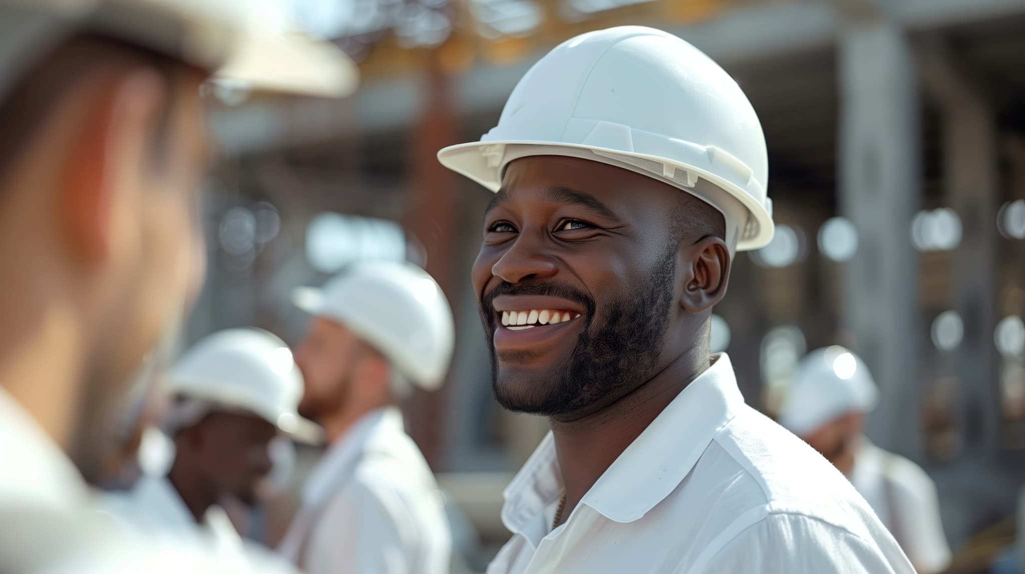 A worker smiling